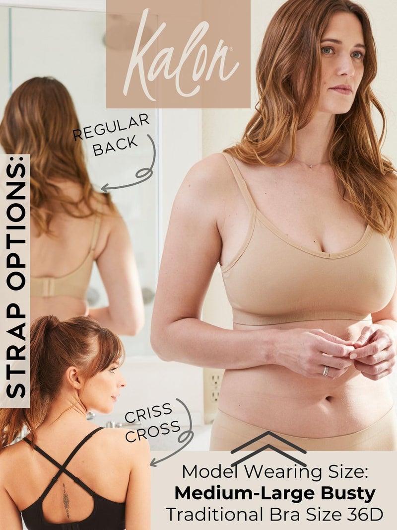 Kalon Womenâ€™s 4 Pack Demi Padded Bralette Wireless Comfortable Bra (S/M Busty, 4PK Med Beige) - Image 3